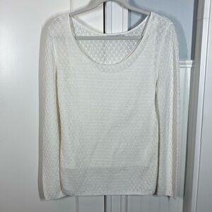 MM Lafleur Long Sleeve Sweater & Cami Ivory Scoop Neck Crochet‎ 100% Cotton Med.